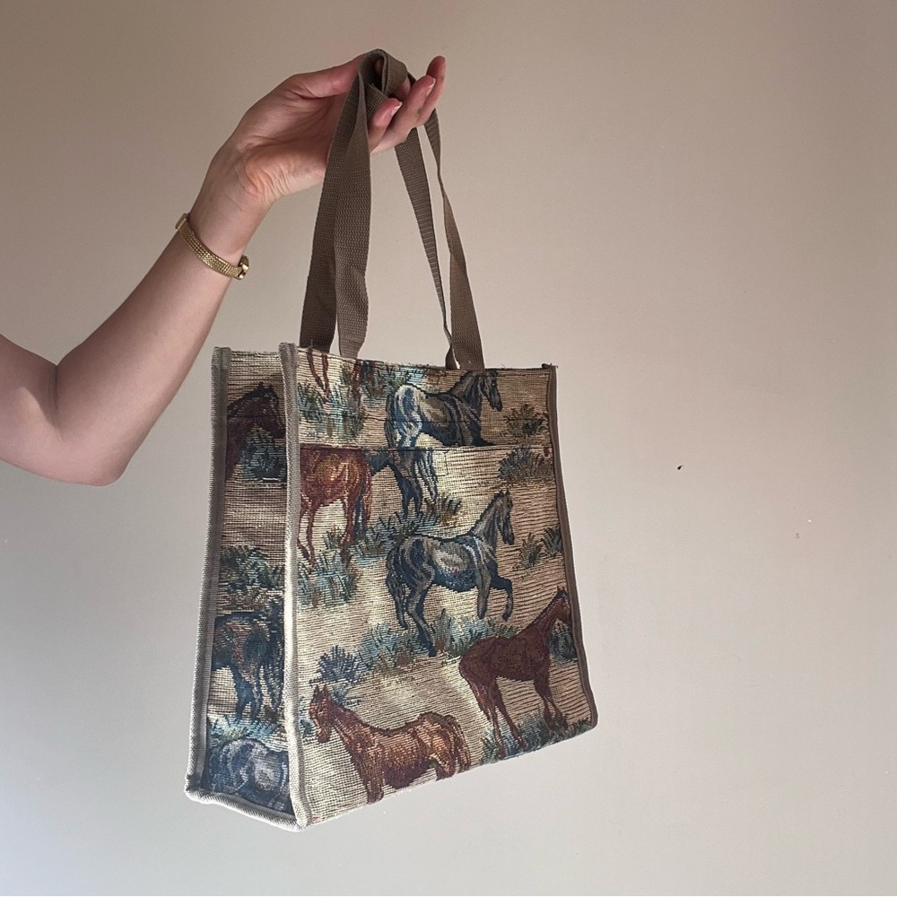 Vintage horse print tapestry bag with coin purse